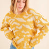 And The Why Full Size Textured Pattern Contrast Sweater - Mustard