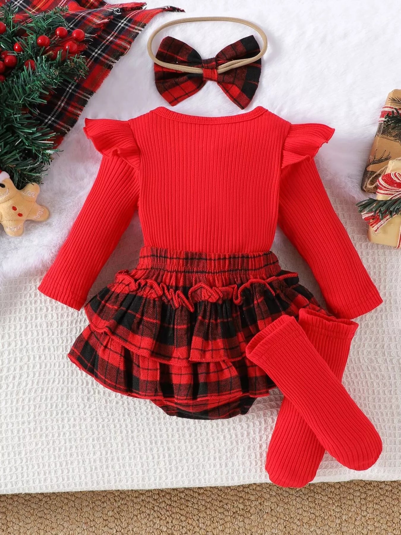 Children's Christmas Ruffle Trim 4-Piece Set - Farnelli