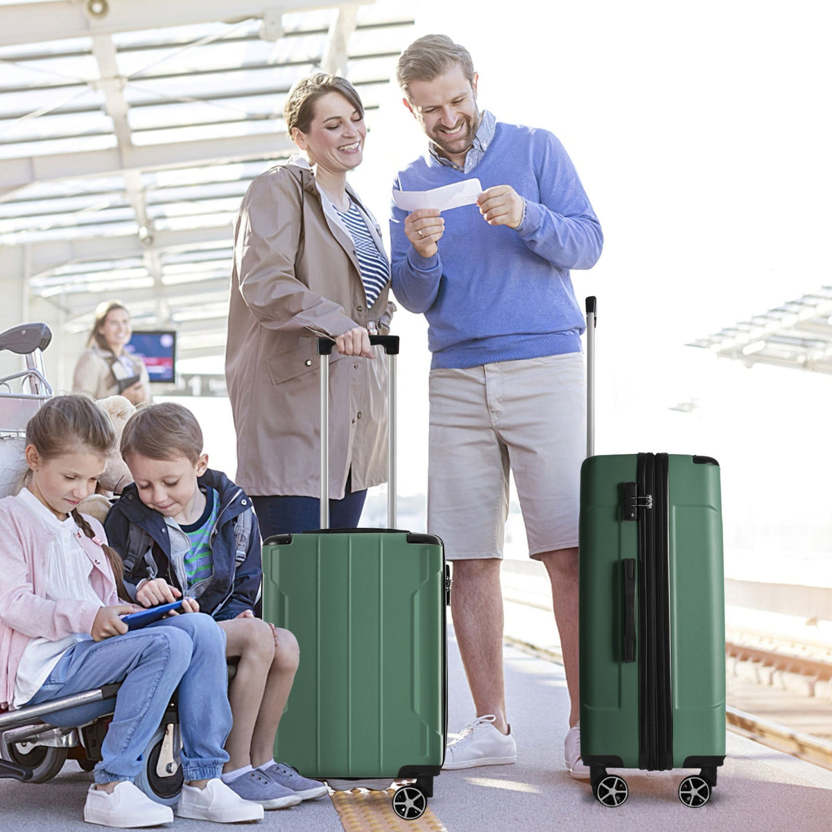 HouseOfZazla green lightweight ABS hardshell hard case luggage with easy-glide wheels