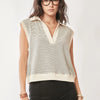Davi & Dani French Terry Boxy Fit Striped Sweater Vest - CREAM BLACK