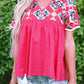 Zayla Embroidered Tassel Tie V Neck Blouse - Farnelli