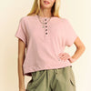 Davi & Dani Breezy Knit Fabric Short Sleeve T-shirt Top - FRENCH ROSE