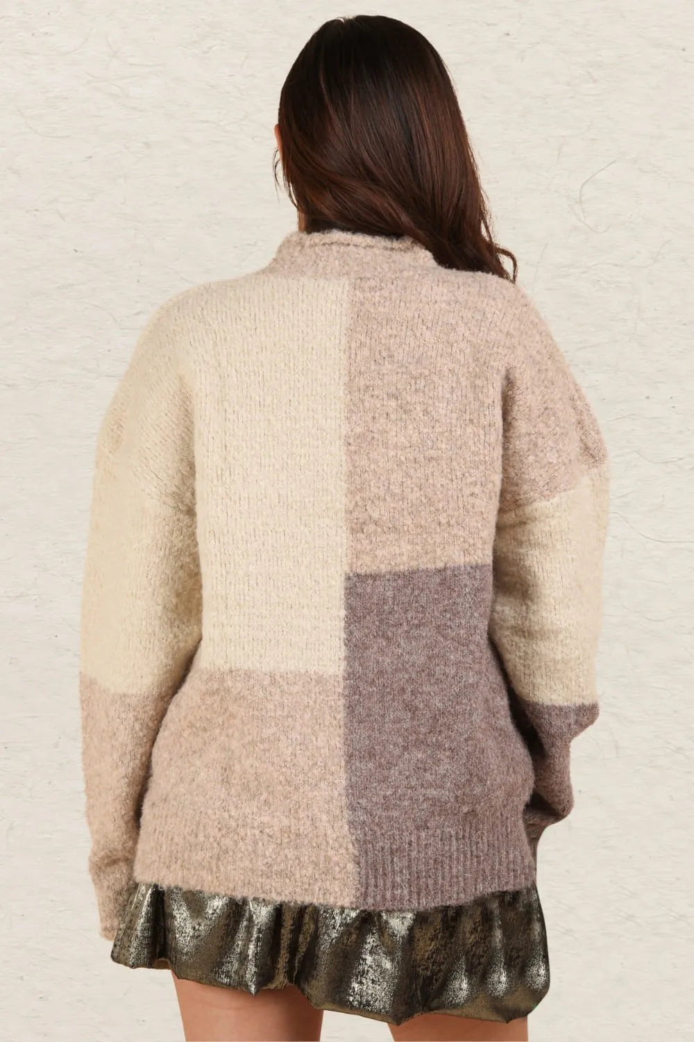 VERY J Color Block Mock Neck Drop Shoulder Sweater - Farnelli