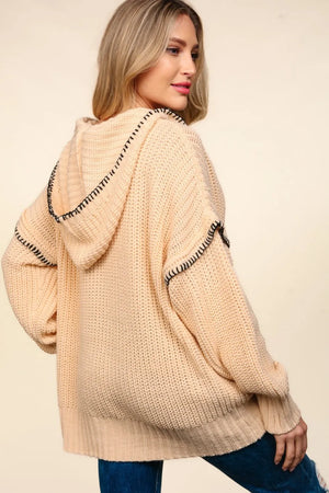 Haptics Contrast Stitching Long Sleeve Hooded Sweater - Farnelli