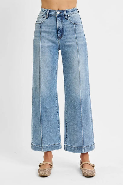 RISEN Full Size High Rise Crop Wide Leg Jeans Plus Size - Farnelli