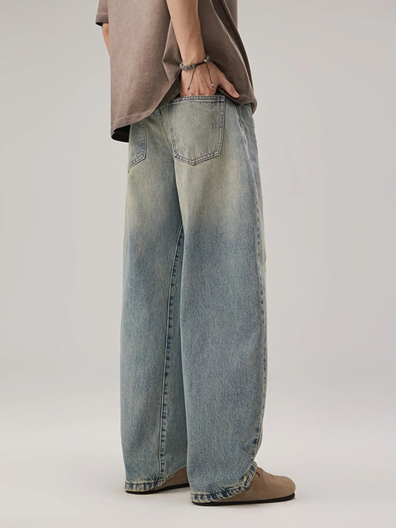 Men's Vintage Wash Wide Leg Jeans - Farnelli