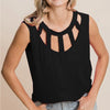 BiBi Cutout Round Neck Sleeveless Top - Black
