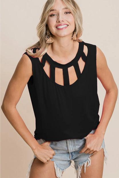 BiBi Cutout Round Neck Sleeveless Top - Farnelli