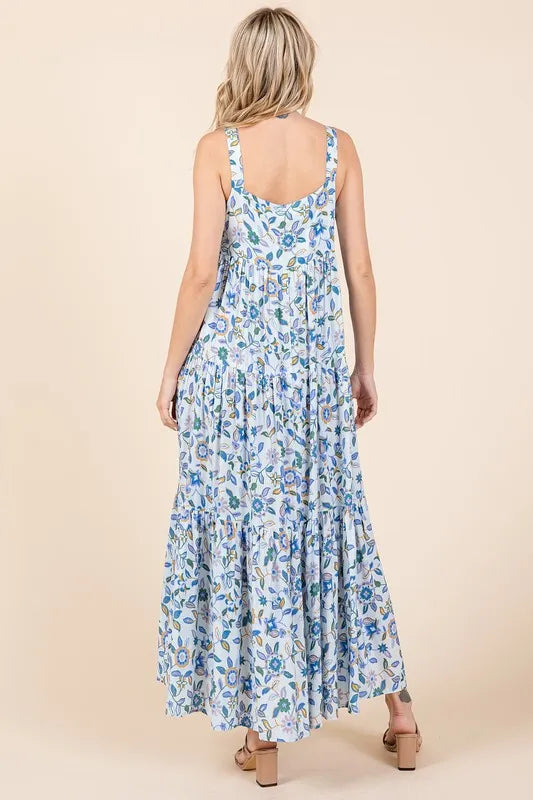Mittoshop Flower Print Tiered Sleeveless Empire Maxi Dress - Farnelli