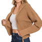 Zenana Ribbed Collared Zip Up Sweater Cardigan - Farnelli