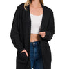 Zenana Long Sleeve Popcorn Sweater Cardigan with Pockets - BLACK