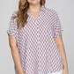 She + Sky Full Size Printed Johnny Collar Short Sleeve Blouse Plus Size - Farnelli