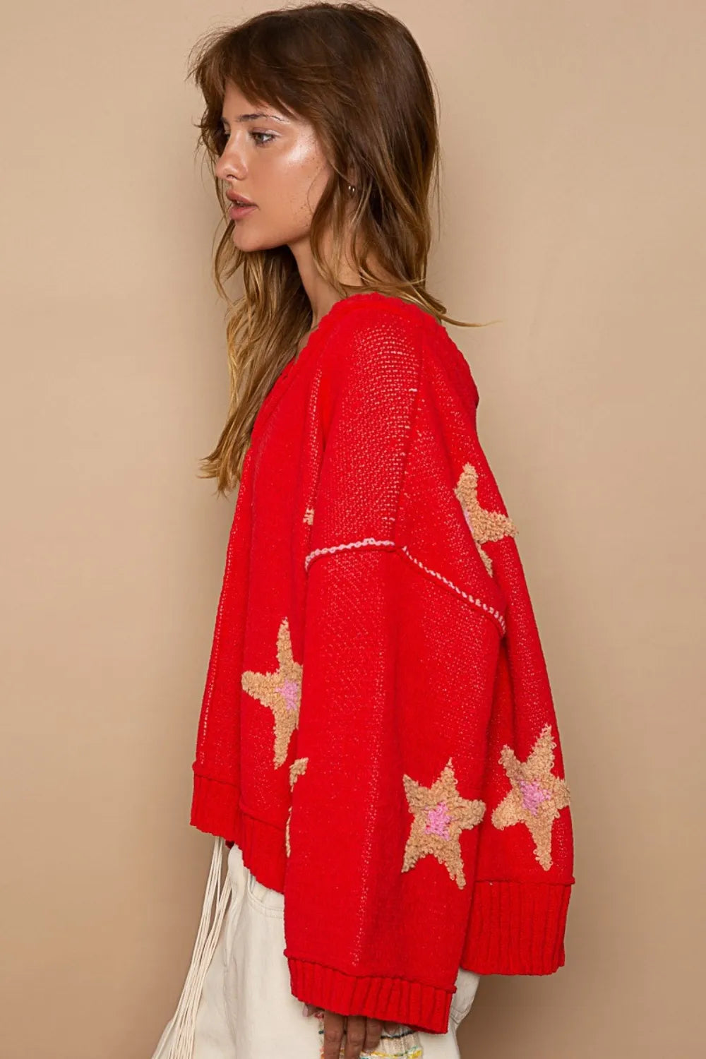 POL Long Sleeve Star Patch Sweater - Farnelli