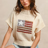 BiBi American Flag Patchwork Drop Shoulder Sweater - OATMEAL