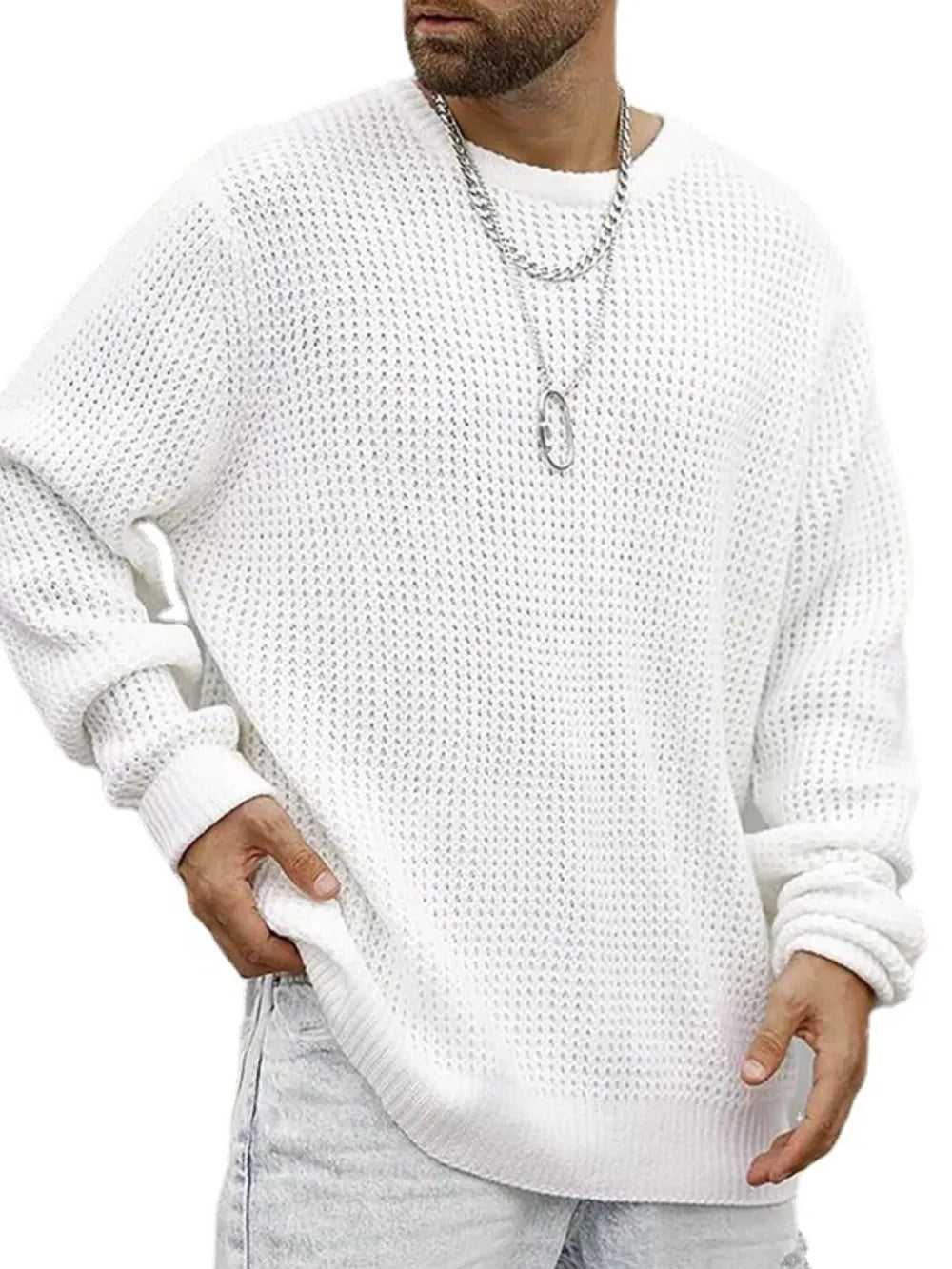 Men's Full Size Round Neck Long Sleeve Sweater Plus Size - Farnelli