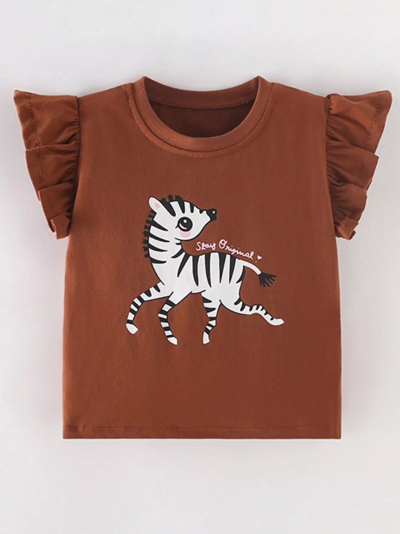 Children's Zebra Ruffle Cap Sleeve Top - Farnelli