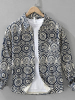 Men's Plus Size Printed Button Up Long Sleeve Shirt - Farnelli