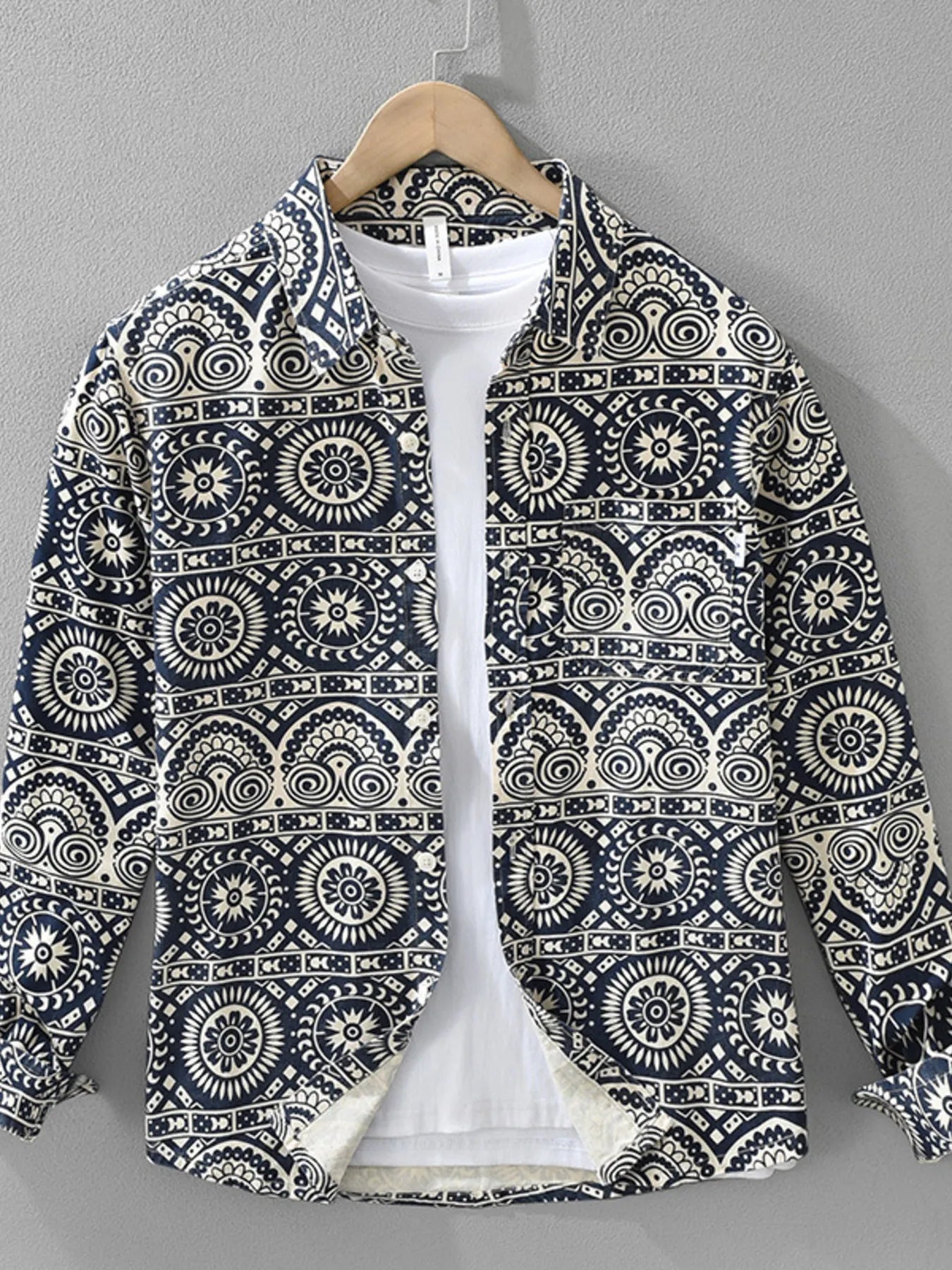 Men's Plus Size Printed Button Up Long Sleeve Shirt - Farnelli