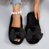 Bow Open Toe Flats Slippers - Black