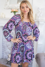 White Birch Printed Long Sleeve Mini Dress with Short Liner - Farnelli