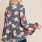 Super Lady Full Size Babydoll Floral Long Sleeve Blouse - Farnelli