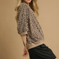 Umgee Leopard Knit Jacquard Puff Sleeve Sweatshirt - Farnelli