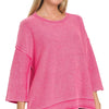 Zenana Washed 3/4 Sleeve Boxy Sweater - HOT PINK