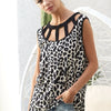 BiBi Leopard Printed Soft Rib Knit Front Sut Out Top - BLACK/BLACK