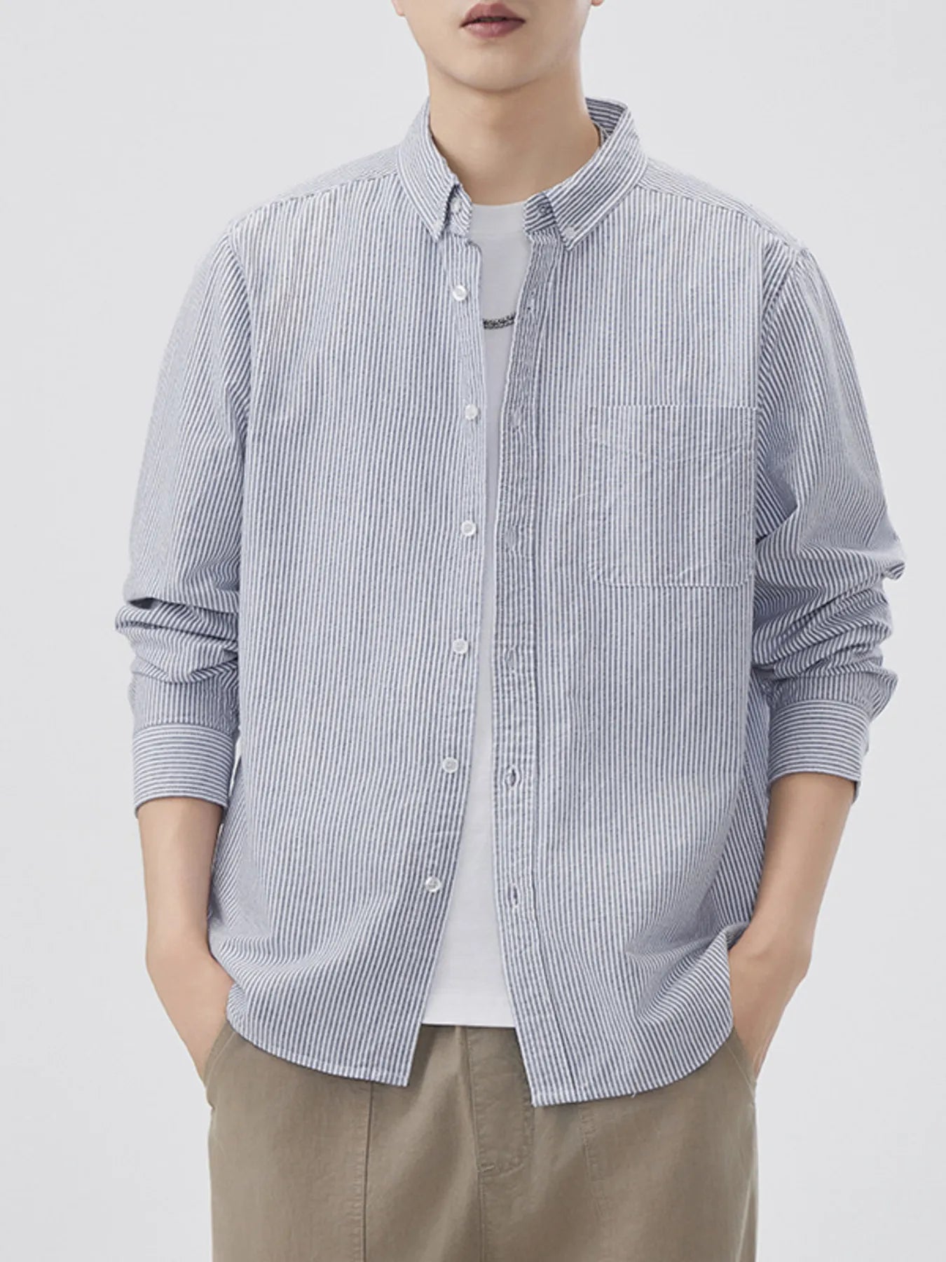 Men's Plus Size Striped Button Up Long Sleeve Shirt - Farnelli