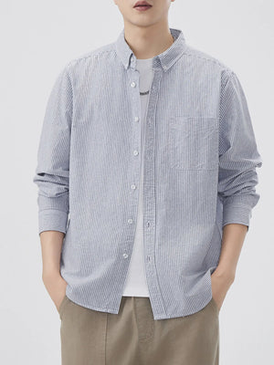 Men's Plus Size Striped Button Up Long Sleeve Shirt - Farnelli