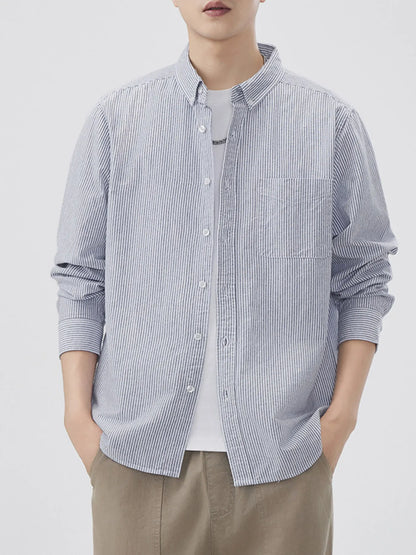 Men's Plus Size Striped Button Up Long Sleeve Shirt - Farnelli