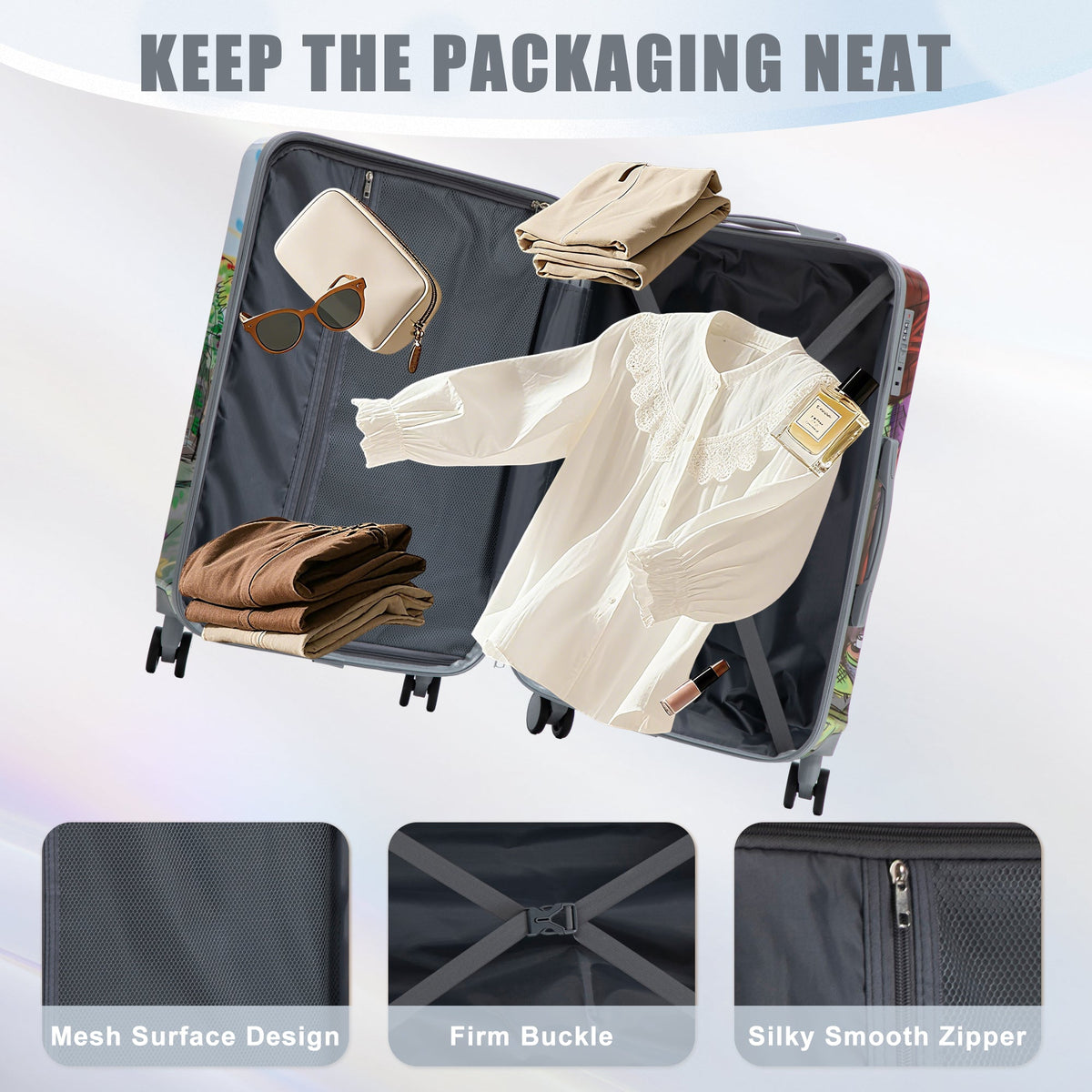 HouseOfZazla PC spinner wheel luggage set with combination lock, hard case exterior
