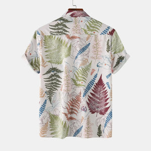 Men's Tropical Fern Print Short Sleeve Button-Up Shirt - Farnelli