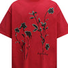 Men's Flower Pearl Detail Oversized Short Sleeve T-Shirt - Red