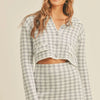 MABLE Houndstooth Cropped Knit Cardigan and Mini Skirt Set - Blue