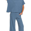 Zenana Cotton Slub Top & Pants Set - DUSTY BLUE