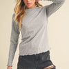 Aemi + Co Lettuce Hemline Round Neck Raglan Sleeve T-Shirt - Light Gray