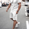 Men's Plus Size Round Neck Short Sleeve Top and Shorts Set - White