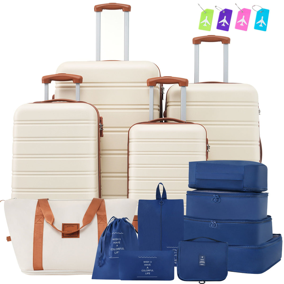 HouseOfZazla 4-piece hardshell luggage set with TSA locks and spinner wheels in multiple colors