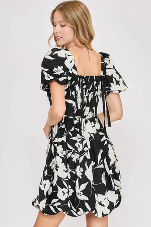 Umgee Full Size Two Tone Floral Print Babydoll Dress Plus Size - Farnelli
