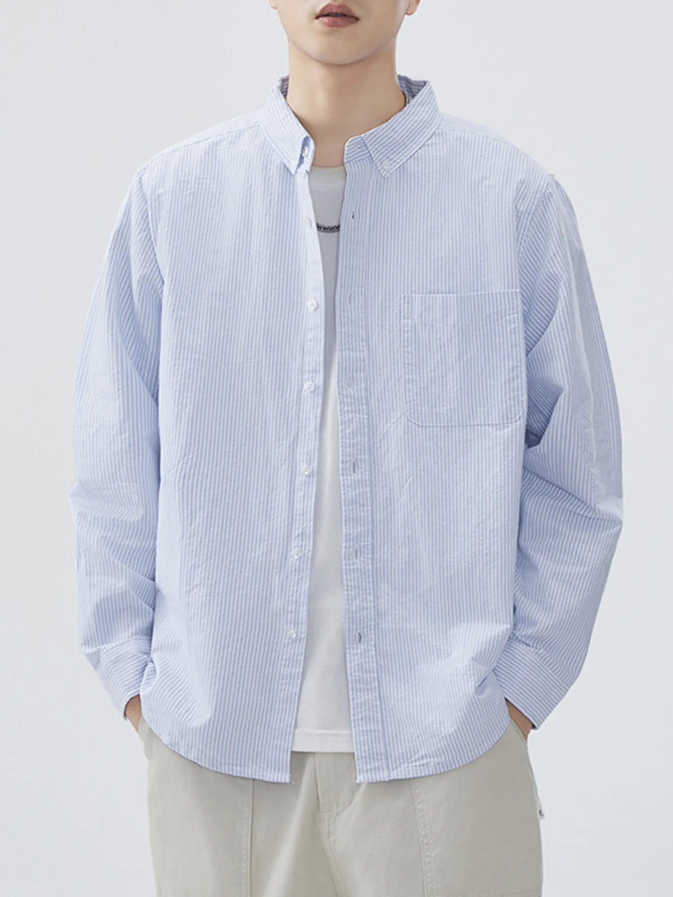 Men's Plus Size Striped Button Up Long Sleeve Shirt - Farnelli