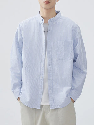 Men's Plus Size Striped Button Up Long Sleeve Shirt - Farnelli