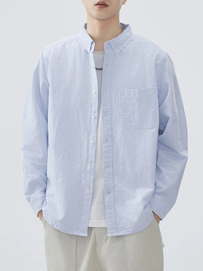 Men's Plus Size Striped Button Up Long Sleeve Shirt - Farnelli