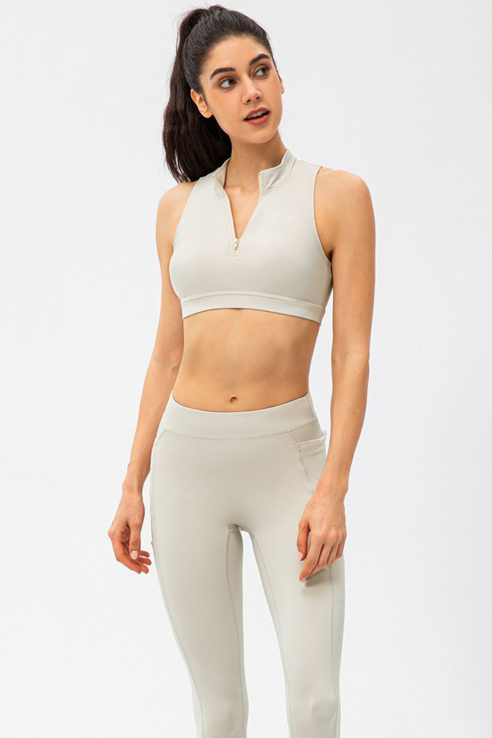 Full Size Cropped Cutout Back Zipper Front Active Tank Top - Farnelli