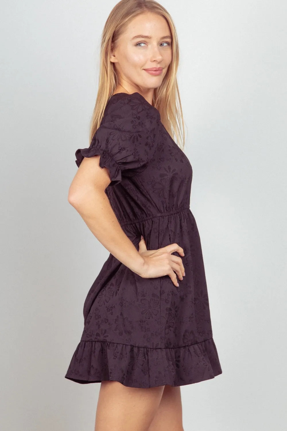 VERY J Floral Textured Woven Ruffled Mini Dress - Farnelli