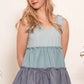 Lime 'N' Chili Full Size Color Block V-Neck Baby Doll Sleeveless Top Plus Size - Farnelli