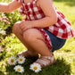 Children's Gingham Bowknot Ruffle Trim Top and Shorts Set - Farnelli