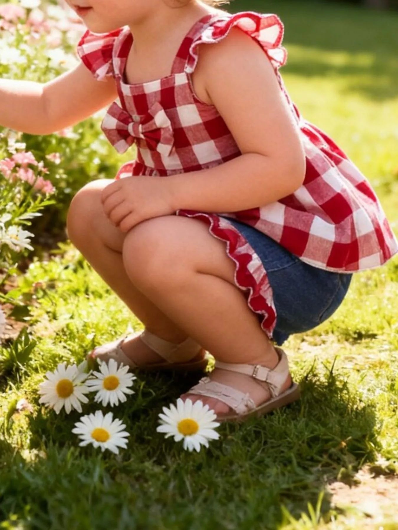 Children's Gingham Bowknot Ruffle Trim Top and Shorts Set - Farnelli