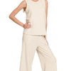 Zenana Cotton Slub Tank & Pants Set - SAND BEIGE
