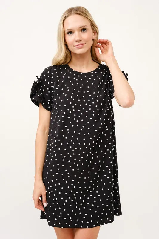And The Why Embellished Sleeve Polka Dots Shift Dress - Farnelli